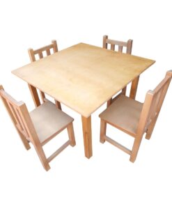 Square Wooden Table   4 Wooden Chairs Without Arms