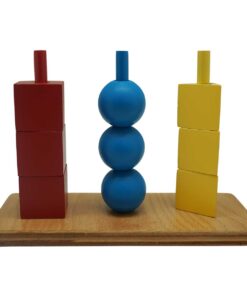 Cubes, spheres, prisms on coloured rods